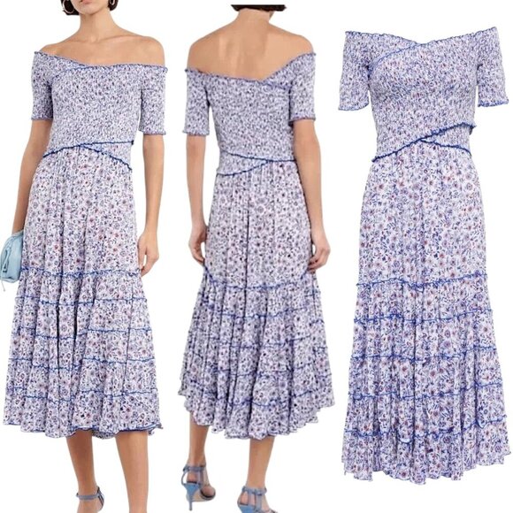 self-portrait floral guipure lace midi dress SELF PORTRAIT White Floral Guipure-lace Midi Dress UK 14